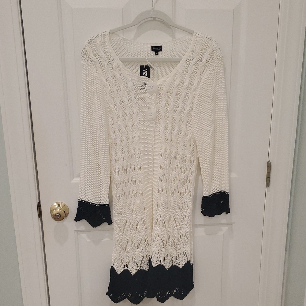 White and Black Knit Cardigan